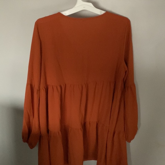 Elegant Autumn Orange V-Neck Dress - Picture 5 of 5